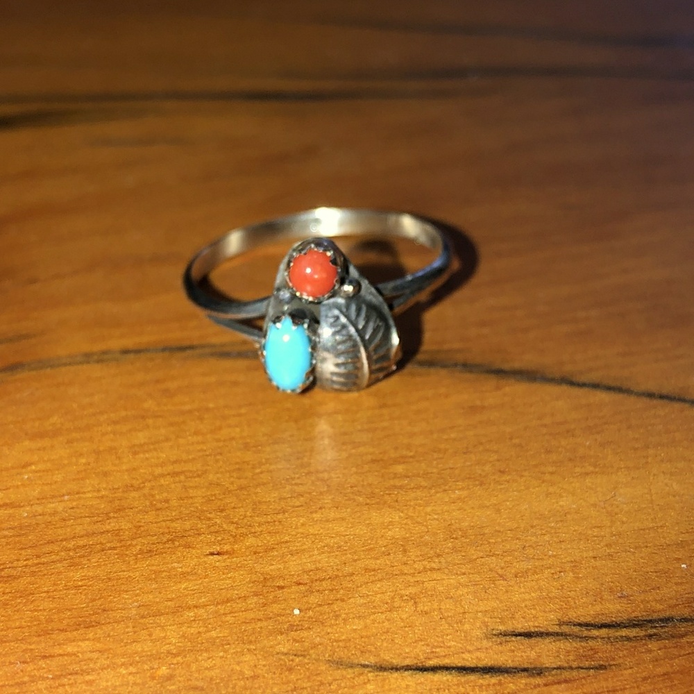 Native turquoise coral ring stack ring